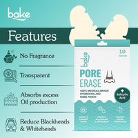 BAKE 2% Salicylic Acid Nose Strips for Pore Cleansing & Blackheads Removal | Hydrocolloid Nose Strips for Control Sebum Production (10 Strips)