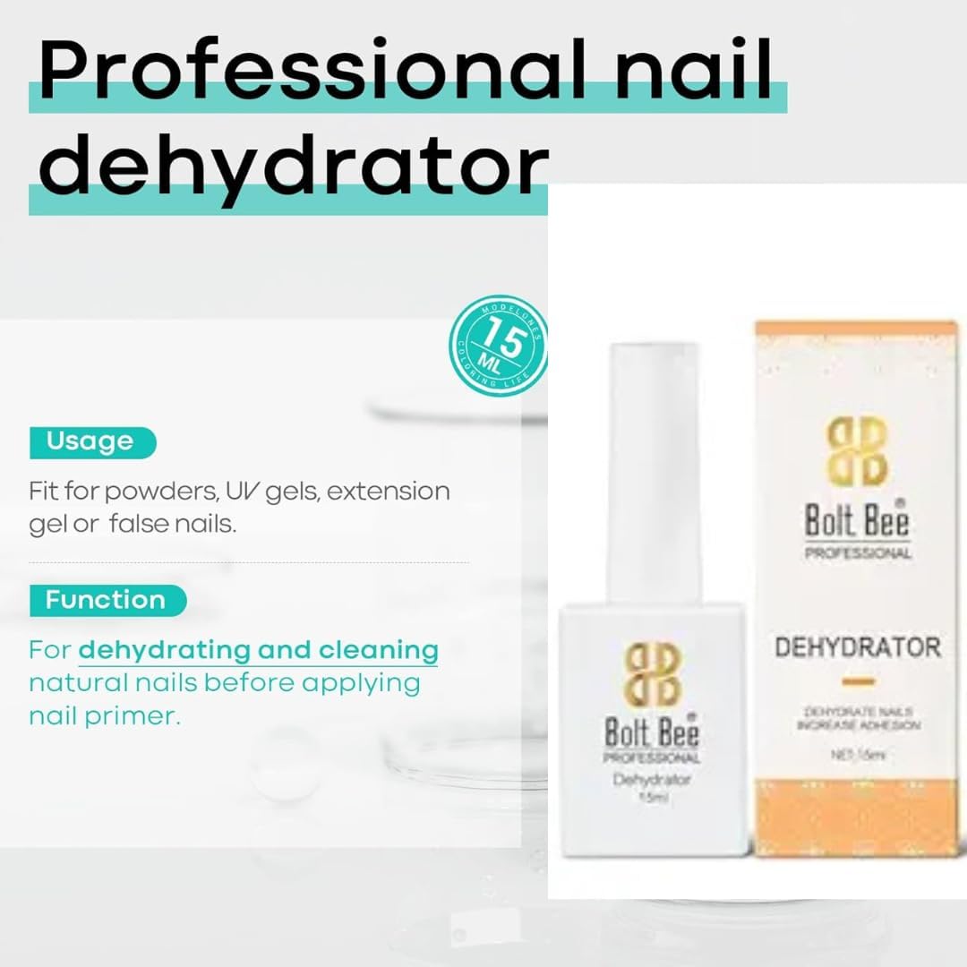 Bolt Bee Nail Prep Dehydrator – Professional Nail Dehydrator for Acrylic, Gel & Press-On Nails – Removes Oil & Moisture for Better Adhesion – Fast-Drying, Air Dry Formula – 15ml