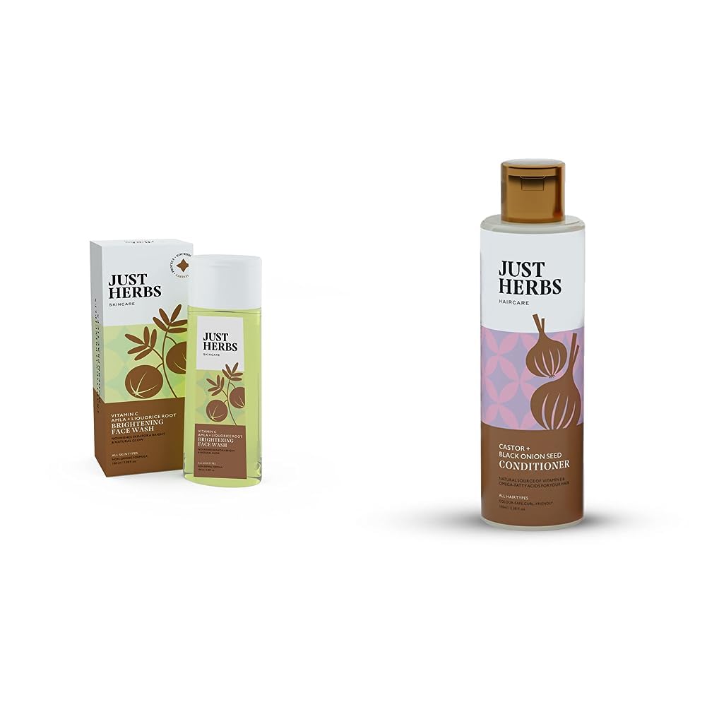 Just Herbs Skin-Rejuvenating Ayurvedic Face Wash Cleanser - 100 ML & Just Herbs Castor Conditioner with Onion Black Seed Oil & Bhringraj for Hair Growth-100 ml Combo
