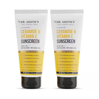 Dr. Sheth's Ceramide & Vitamin C Sunscreen | SPF 50+ Pa+++ | In-Vivo Tested | For Bright Skin & Healthy Glow | Non-Greasy, Quick-Absorbing, No White Cast | UVA/B & Bluelight Protection | For Men & Women | For All Skin Type | 50 g x 2