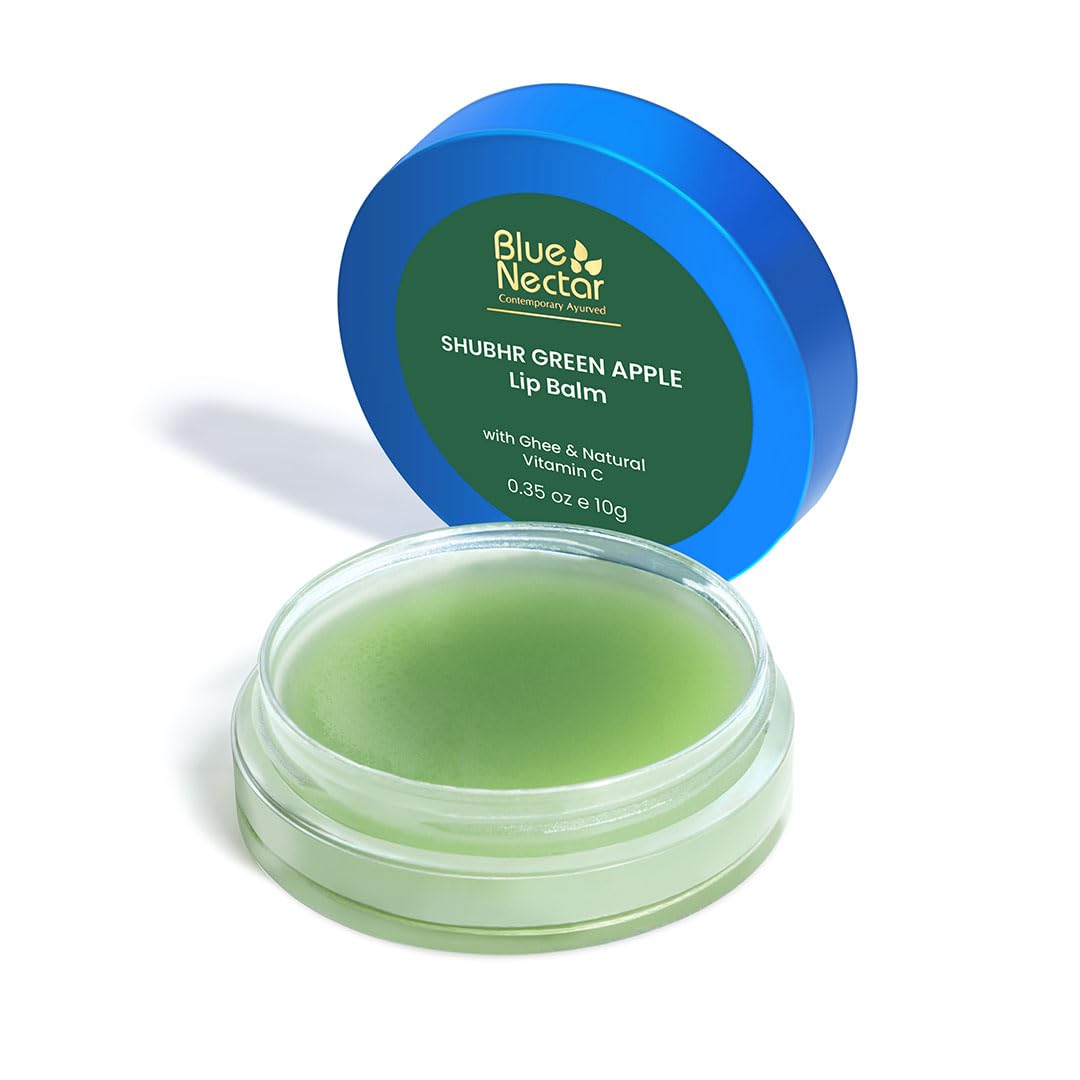 Blue Nectar Shubhr Green Apple Lip Balm & Gloss With Ghee & Natural Vitamin C for Dry Chapped Lips with intense moisturization |100% Ayurvedic|Paraben & Sulphate Free| (10g, 10 Herbs))