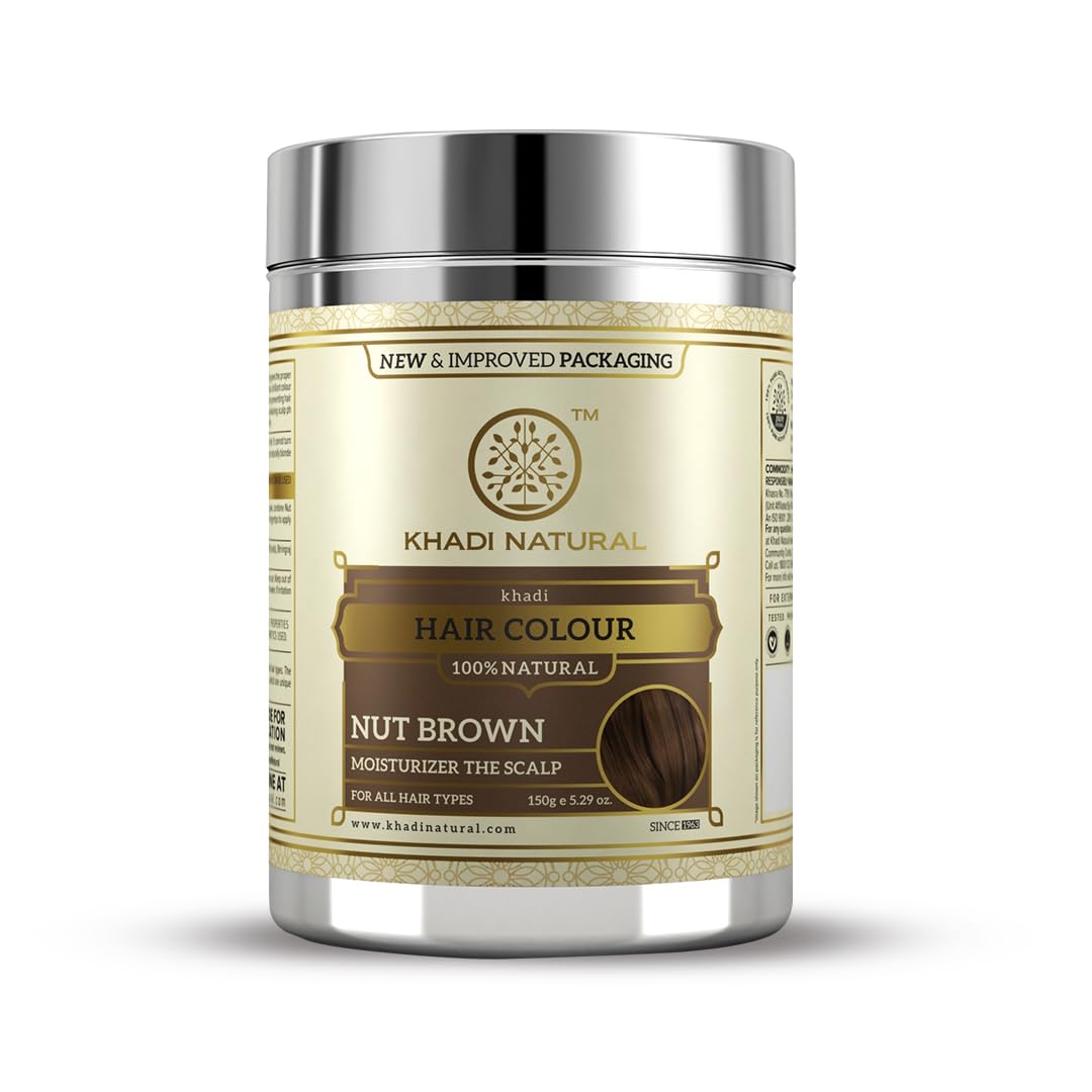Khadi Natural Nut Brown Hair Color | Herbal & Chemical-Free | Covers Gray Hair Naturally | Enriched with Organic Ingredients | Provides Healthy-Looking Hair | 150g
