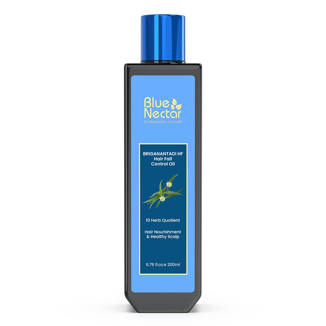 Blue Nectar Briganantadi Hair Fall control & Healthy Scalp Oil | Plant Based Non Sticky Hair Oil for Hair growth | Perfect Hair Fall Oil for Women & Men (9 Herbs, 200 ml)