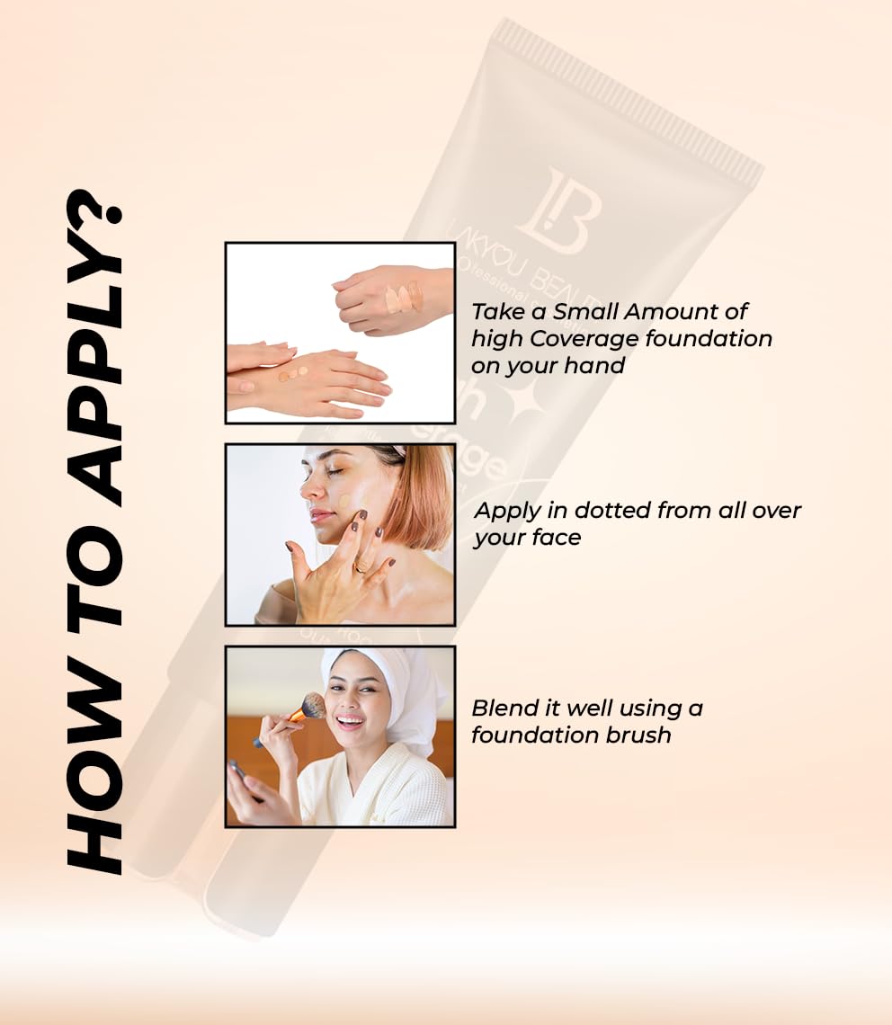 Lakyou Beauty High Coverage Foundation Cream | Waterproof Base | Light Weight | Long Lasting | Shade-02(Soft Ivory) | 160ml | Pack Of 2