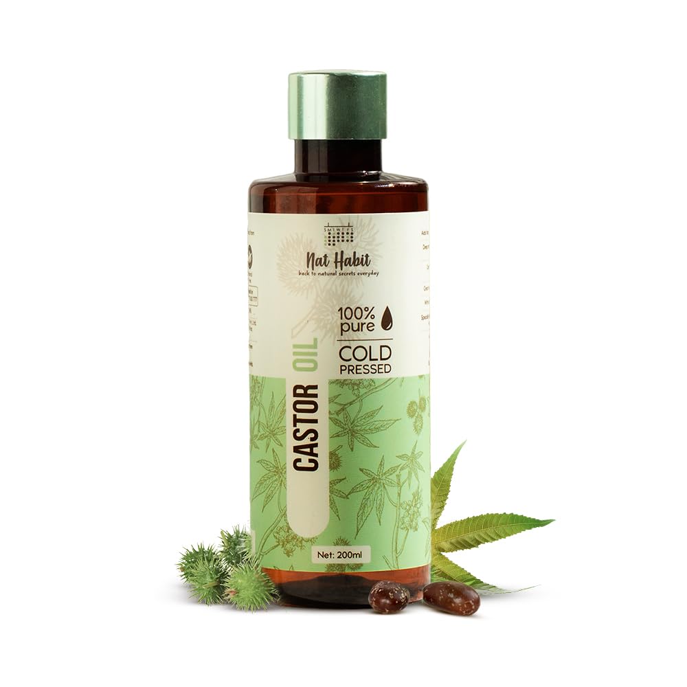 Nat Habit Cold Pressed Oil Combo Castor Oil 200 ml and Strawberry Crush Lip Mura - Lip Scrub 20g For Hair Fall & Hair Growth, Pink & Soft Lips, Chemical & Preservatives Free