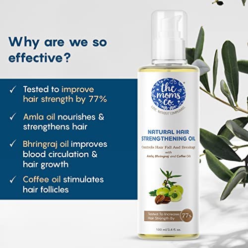 The MomsCo The Moms Co Natural Hair Strengthening Oil - Controls Hairfall With Amla Oil, Bhringraj Oil, Coffee Oil, Tea Tree Oil (100ml), 100 ml