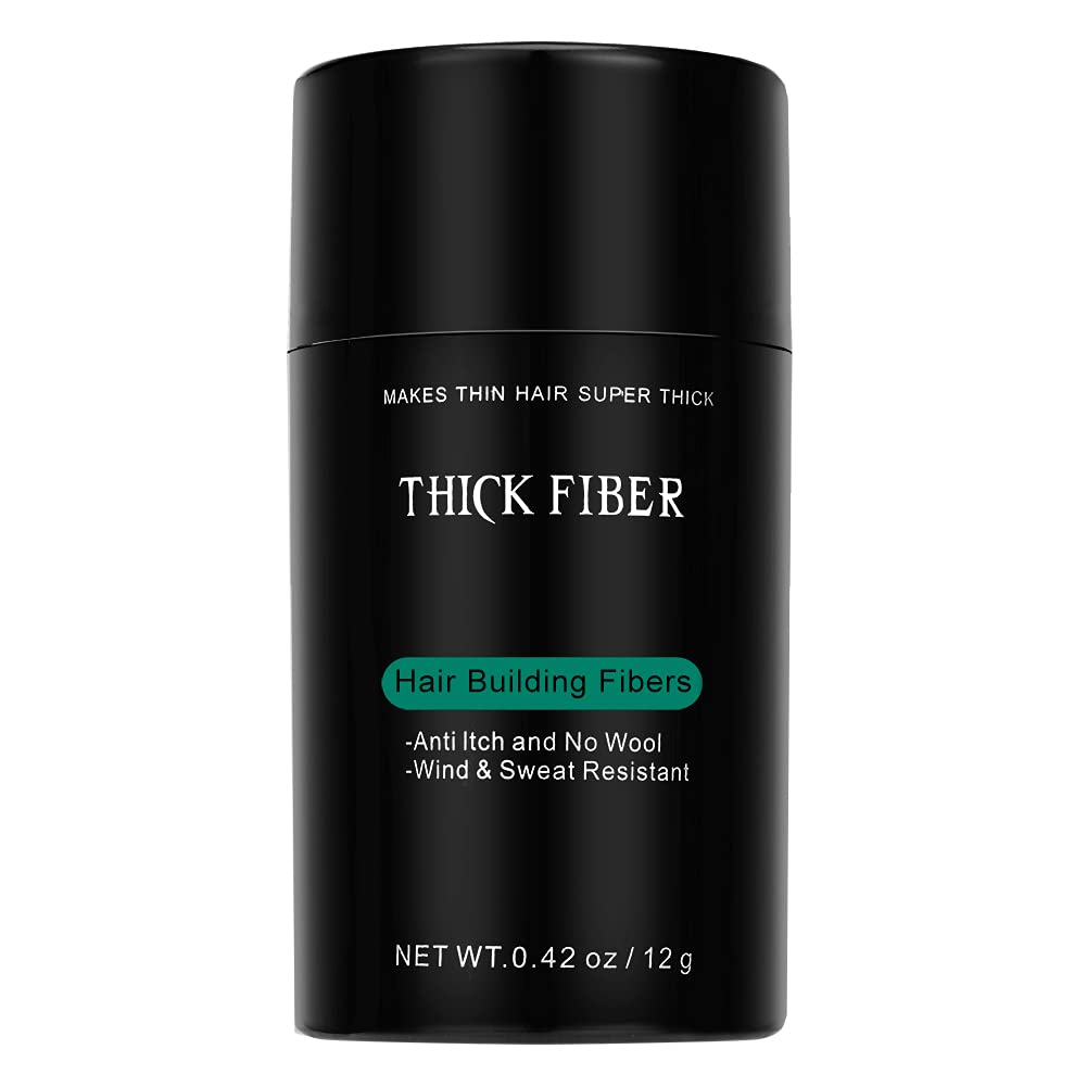 THICK FIBER Hair Building Fibers (Black) 12g - Hair Fibres For Thin & Bald Spots - Thickening Fibers For Men & Women (12g Pack of 1)