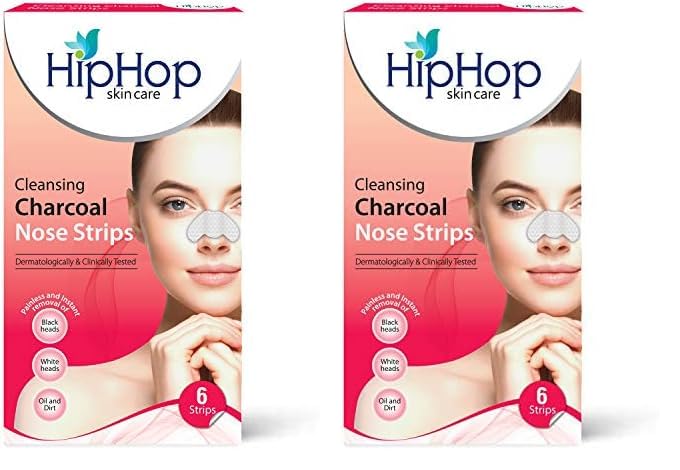 HipHop Skin Care Cleansing Charcoal Nose Strips (6 Strips), Blackheads, Whiteheads Remover, Pore Cleanser, with Natural Extracts, for Women, All Skin Types (Pack of 2)