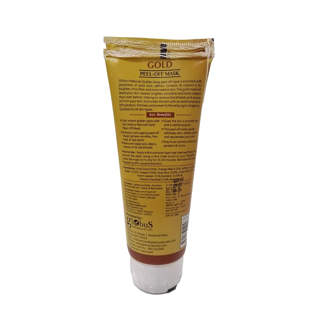 Globus Naturals Gold Peel Off Mask For Golden Glow, Enriched with Saffron & Vitamin-E, Brightening & Radiance, Suitable For All Skin Types, 75 g (Pack of 3)