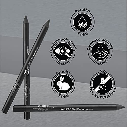FACESCANADA Ultime Pro Longwear Opaque Eye Pencil - Solid Black 02, 1.2 G|8 Hr Long Stay|Smooth One Stroke Application|Intense Color Pay Off|Soft Blendable Formula|Smudge Proof|Water Proof