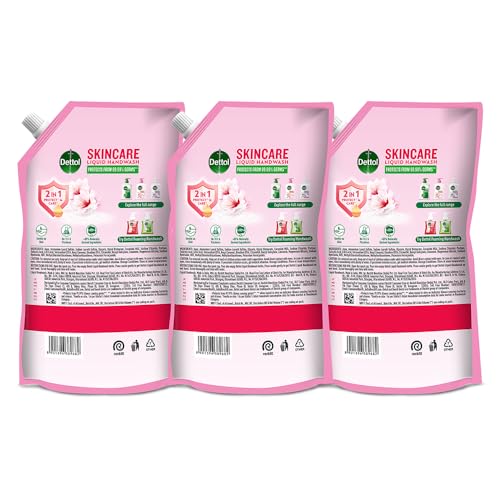 Dettol Liquid Handwash Refill – Skincare Hand Wash- 675ml (Pack fo 3) | pH Balanced | 10x Better Germ Protection