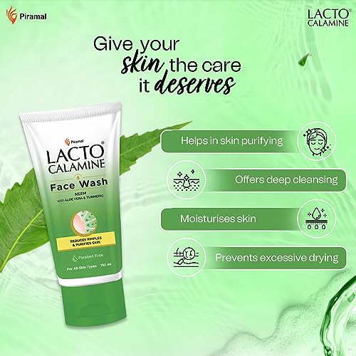 Lacto Calamine Neem Face Wash With Aloe Vera & Turmeric | 150ml | Niacinamide & Salicylic Acid Face Wash | Facewash Reduces Pimples, Purifies Skin & Oil Control | For All Skin Types