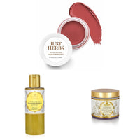 Just Herbs Lip and Cheek Tint -02 Peachy coral & Dandruff Control Ayurvedic Soya Protein Shampoo & Just Herbs Ayurvedic Herbal Nourishing Face Moisturizing Massage Cream 100 gm