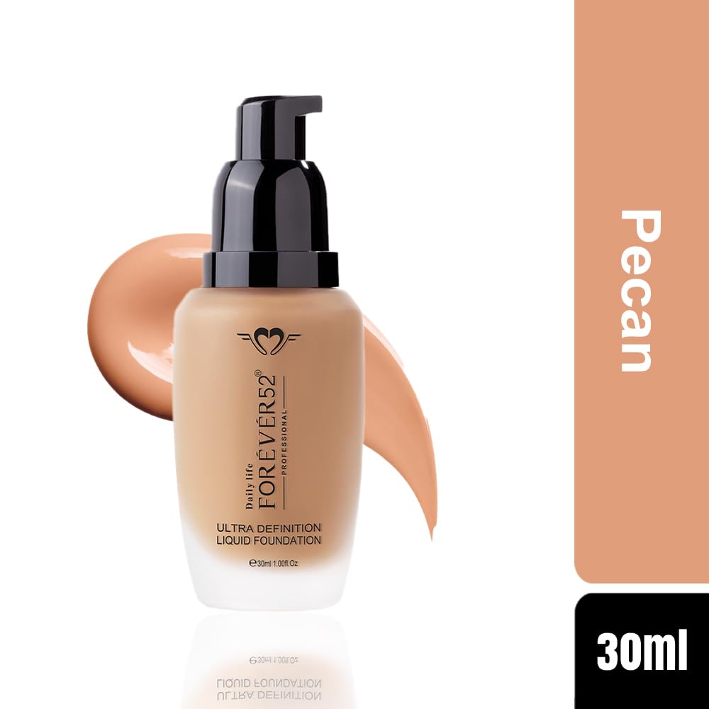 Daily Life Forever52 Ultra Definition Liquid Foundation|24-Hour Wear, Medium to High Coverage, Pore-Minimizing & Mattifying, Anti-Aging, Satin-Like Finish|Ideal for Dark Skin (Pecan,30ml)