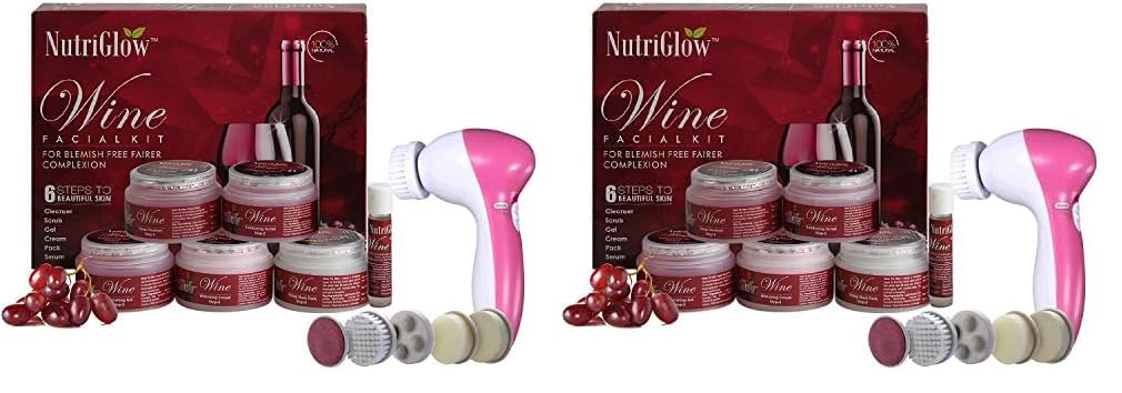 NutriGlow Instant Glow Beauty Wine Facial kit with Goodness Of Red Grape Extracts, All Type of Skin Solution for men & women 260 gm With Free 5 in 1 Face Massager for Facial for Women & Men