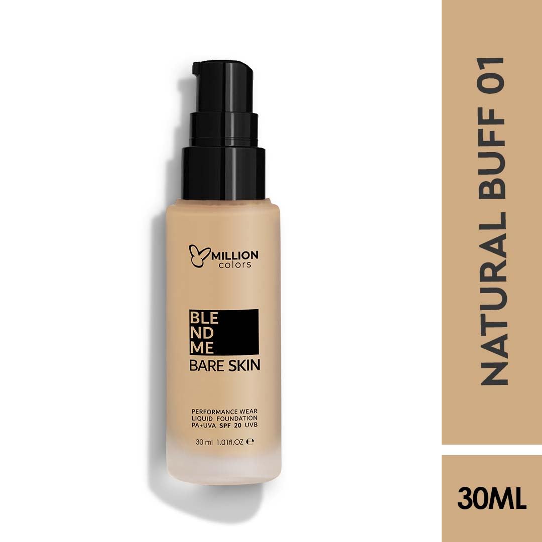 Million Colors Foundation for Face Makeup | Liquid Foundation for Oily and Dry Skin | Lightweight Matte Finish with SPF 20 | Waterproof Long-Lasting Makeup | All Skin Types | Natural Buff 01, 30ml