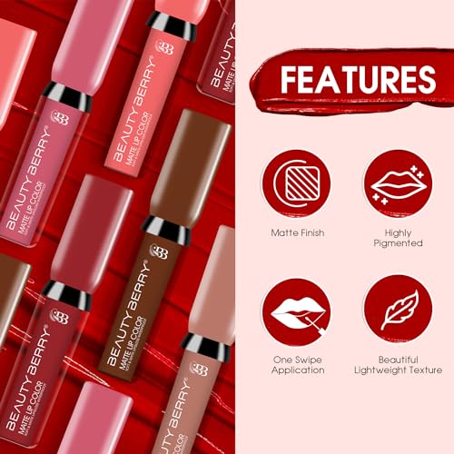 Beauty Berry Soft & Matte Waterproof Lip Color, Rich Pigment, Long Lasting Non-Transfer Liquid Lipstick With Vitamin E (Turkish Rose-29, 1)