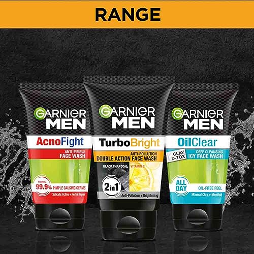 Garnier Men, Face Wash, Brightening & Anti-Pollution, TurboBright Double Action, 100 g