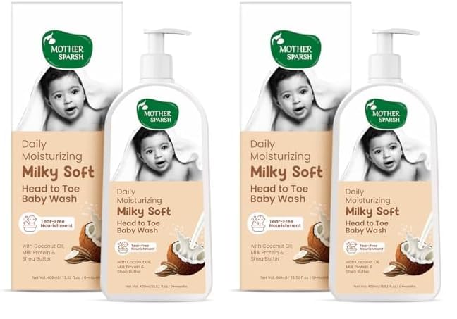 Mother Sparsh Milky Soft Head to Toe Baby Wash-400ml with Milk Protein & Shea Butter | Tear Free 2 in 1 Natural Baby Body Wash (Pack of 2)