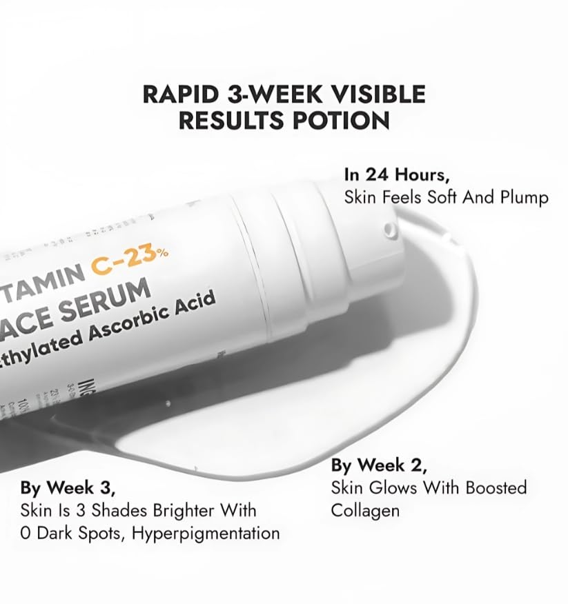 Cos-IQ 23% Vitamin C Face Serum for Glowing Skin (30 Days Pack) | Advanced Molecular Skincare Technology | Highly Stable, Non Irritating, Non Sticky| Brightening Vit C Formula For Men and Women | 30ml
