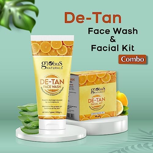 Globus Naturals De Tan Face Wash & Facial Kit Combo, Tan Removal Formula, For All Skin Types