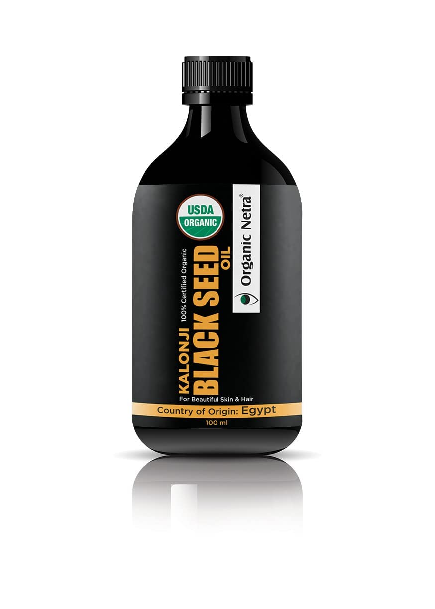 Organic Netra Pure Certified Organic Black Seed Kalonji Oil for Skin & Hair | Retains Shine and Moistures Skin - 100ml