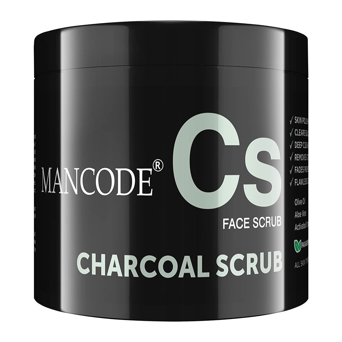 Mancode Charcoal Scrub Blackhead & Whitehead Remover | Active Detoxifying Effect & Anti-Pollution Face Scrub | Deep Pore Cleansing | Suitable for Men of all skin types | 100gm