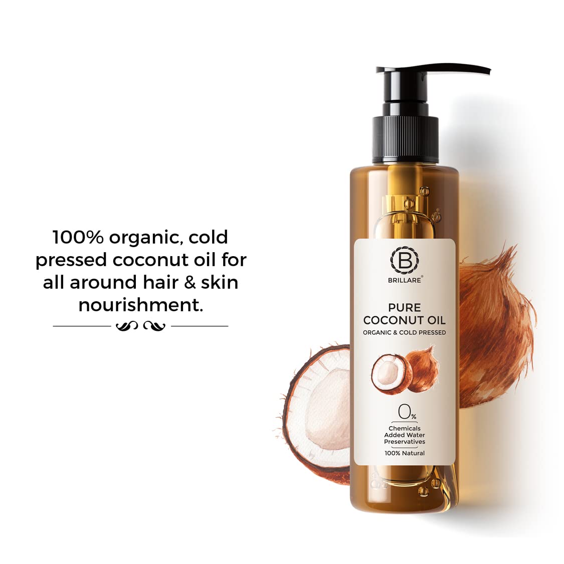 Brillare Pure Coconut Oil, 100 Percent Natural, Organic and Cold Pressed, Hair Oil 200 ML, Zero Chemicals & Brillare Pure Cold Pressed Castor Oil, 100 Percent Natural & Organic, 200 ML