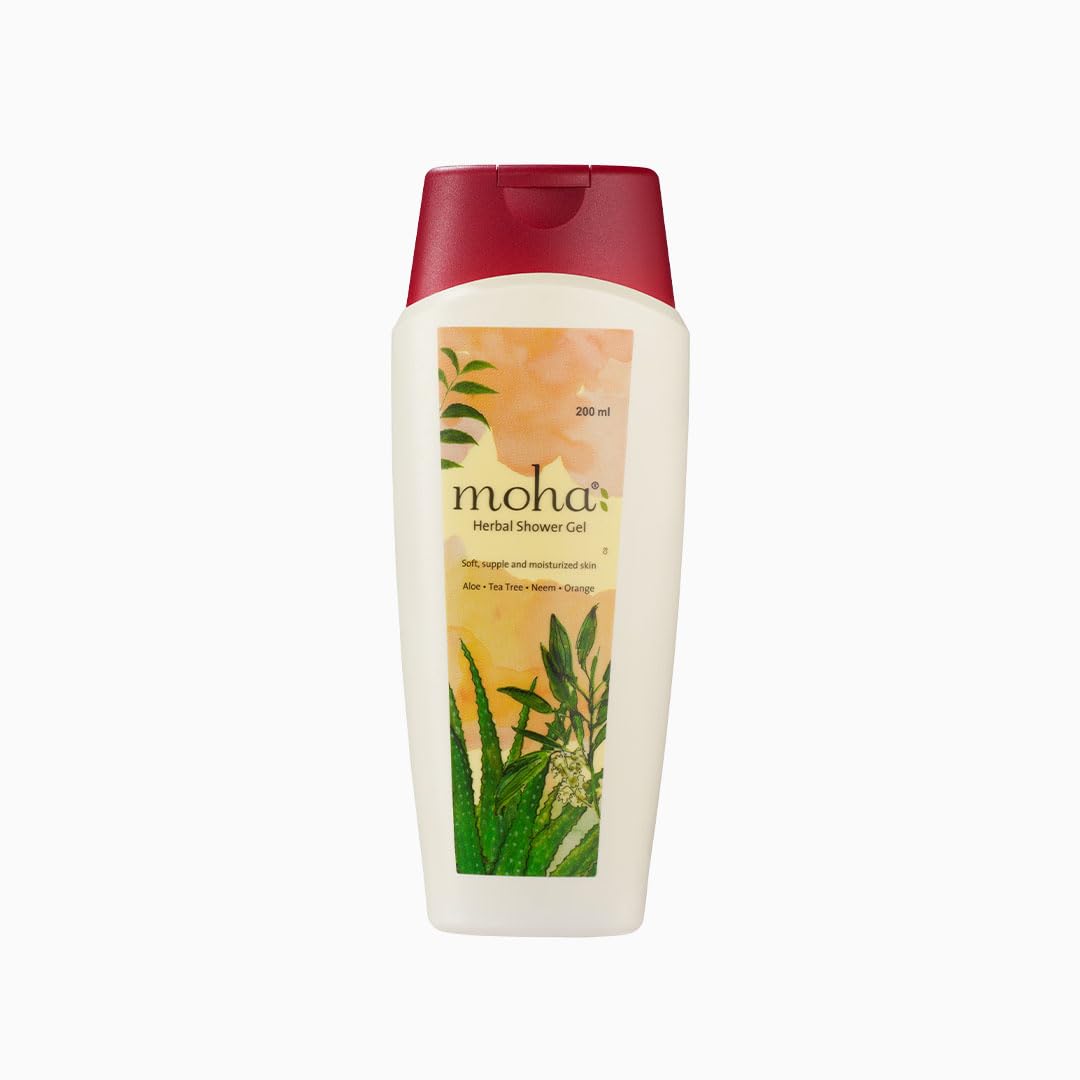 Moha: Herbal Shower Gel | Soft Supple and Moisturised Skin with Aloe, Tea Tree, Neem and Orange | Herbal Body Wash Gel (200ml) Pack of 1