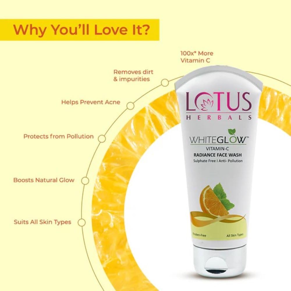 Lotus Herbals WhiteGlow Vitamin-C Radiance Cream_50g + Face Wash_100g + Face Exfoliater_100g (Set Of 3)