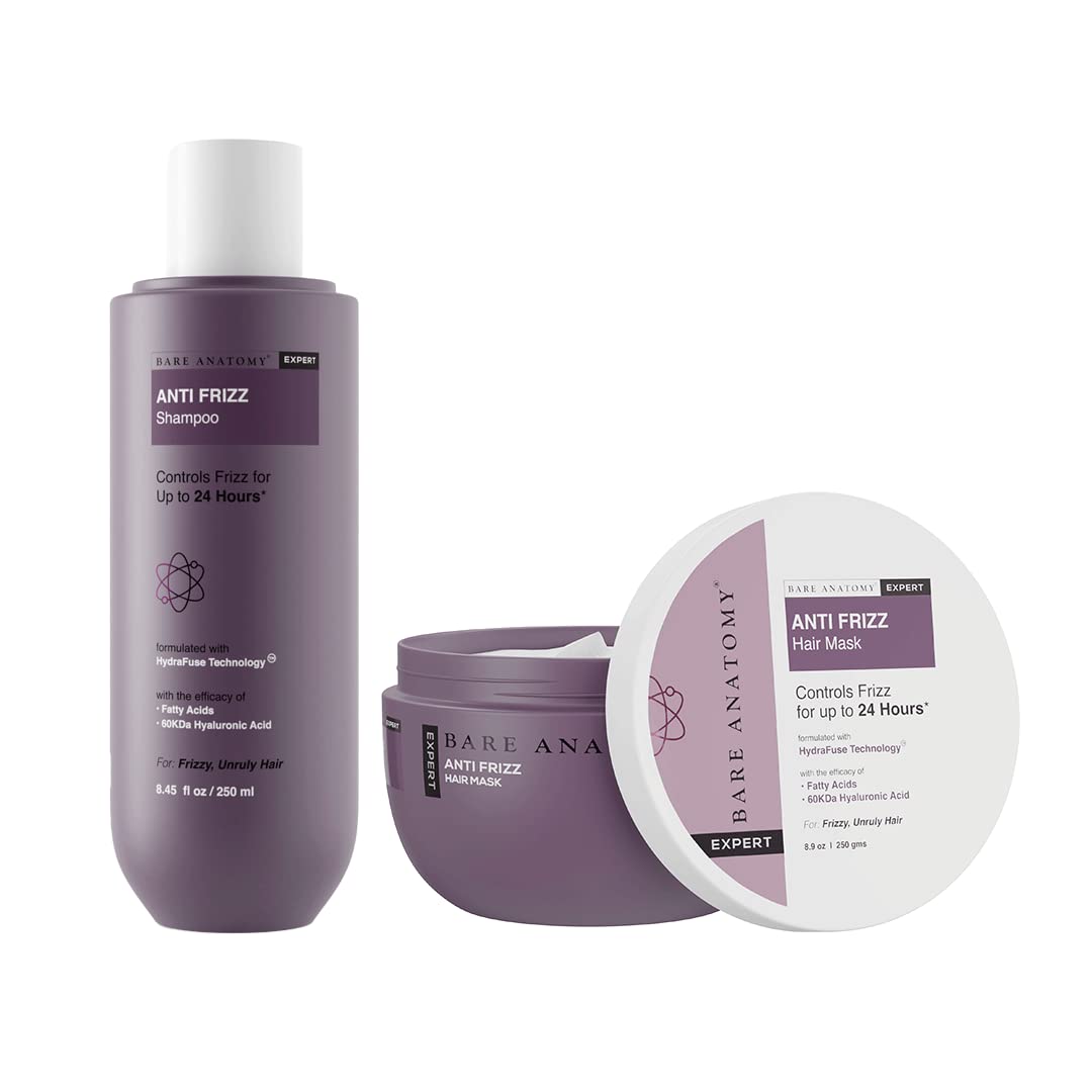 Bare Anatomy Anti Frizz Shampoo + Hair Mask Kit | Frizz Control upto 24 hrs | Powered By Hyaluronic Acid & Fatty Acids | Paraben & Sulphate Free |Women & Men | 250ml + 250g