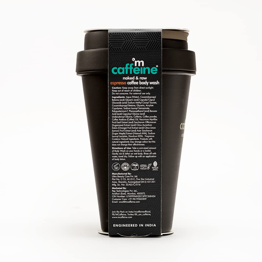 mCaffeine Exfoliating Espresso Coffee Body Wash with Natural AHA | Tan Removal Body Wash for Soft & Smooth Skin | Energizing mCaffeine shower gel for Men & Women | Shower gel | 300ml in Coffee Cup