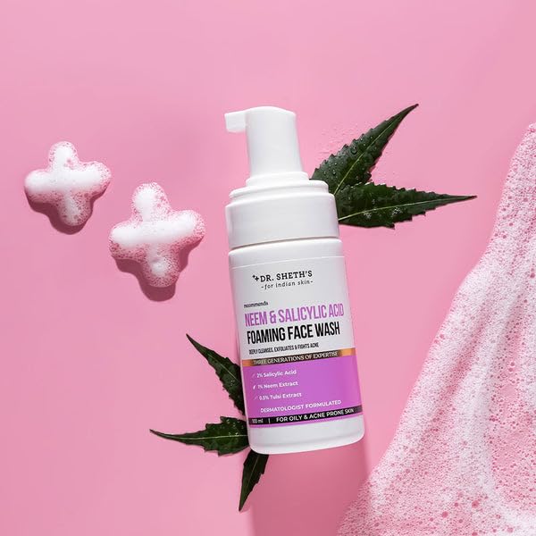 Dr. Sheth's Neem & Salicylic Acid Foaming Face Wash | Foaming & Exfoliating Acne - Fighting Face Wash | 100 ml