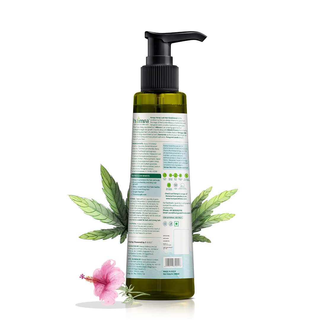 Hampa Nutraelixir Floral Conditioner 200Ml For Frizz And Tangle Free Hair, Naturally Smooth And Shiny, With Hemp, Hibiscus,Fenugreek & Chamomile-No Toxin-Sulphate, Paraben And Silicone Free, 1 Count