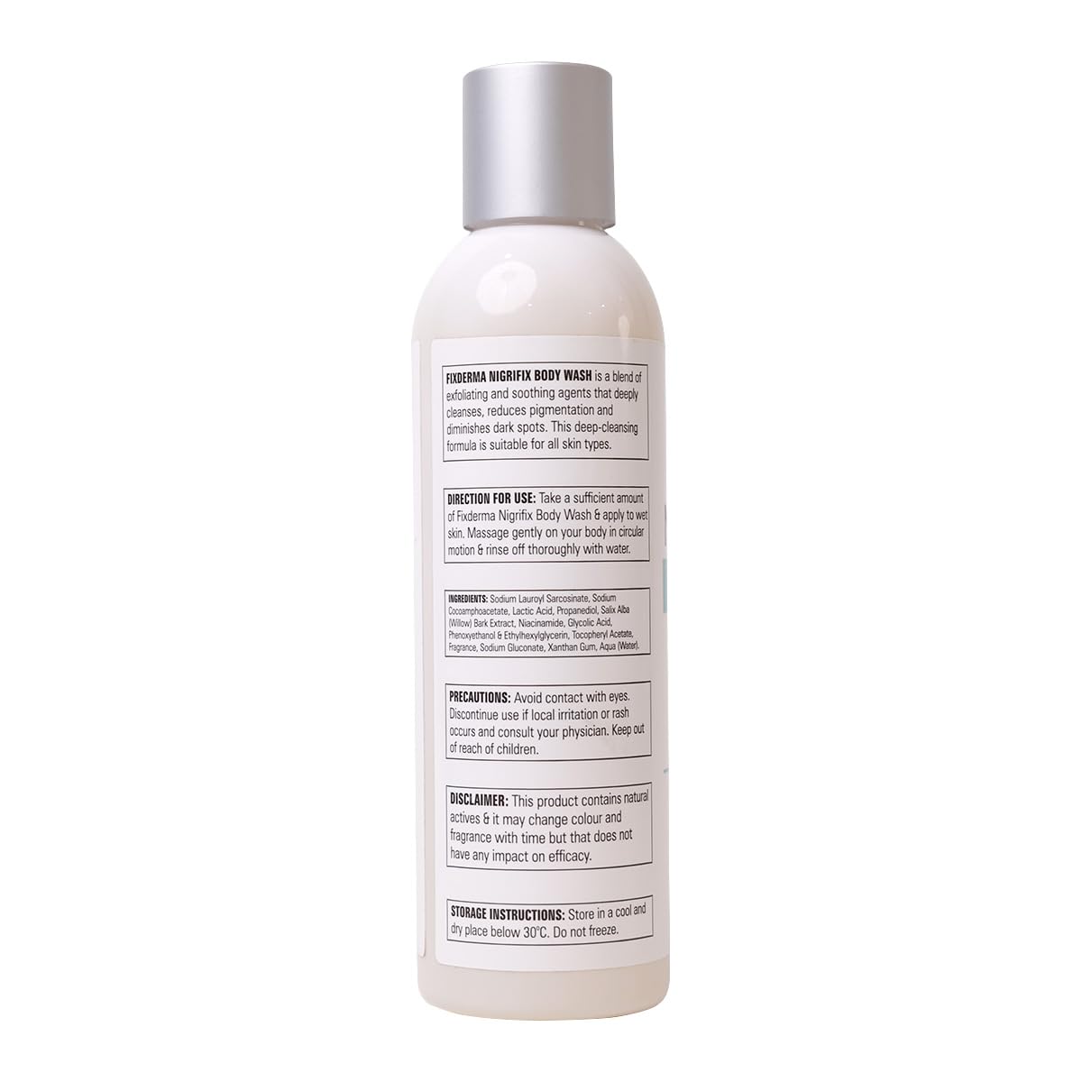 Fixderma Nigrifix Exfoliating Body Wash with 5% Actives (Lactic Acid, Glycolic Acid, Niacinamide Acid & Vitamin E) | Gentle Exfoliating Shower Gel | Improves Skin Tone | Body Wash Shower Gel for Women & Men -200ml