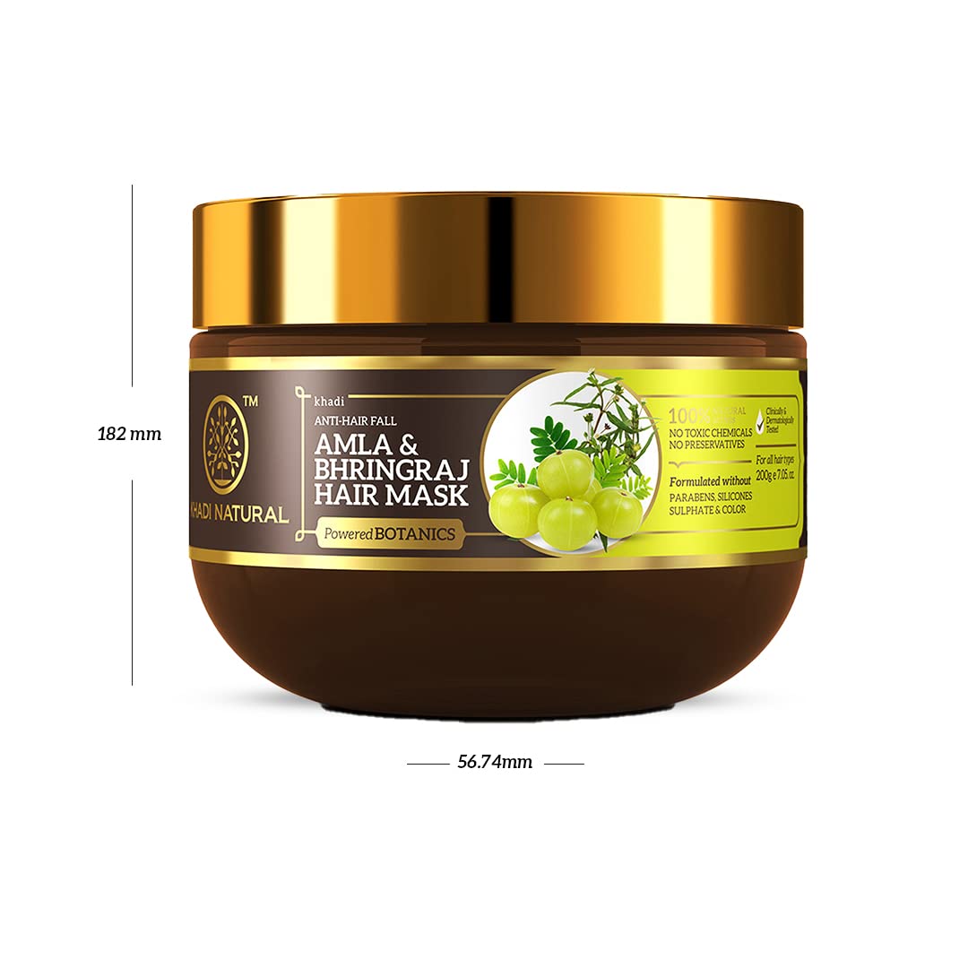 Khadi Natural Powered Botanics Amla and Bhringraj Hair Mask 200gm, Anti-Hair Fall Mask, Paraben, Silicone and Sulphate Free, Suitable for All Hair Types