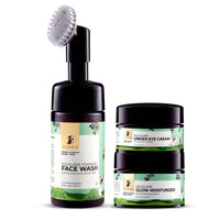 Pilgrim Glow & Illumination Eye Care Routine - Fights Dark Circles,Wrinkles | Under Eye Cream 50gm | Foaming Face Wash with Brush 120ml | Glow Moisturizer 50gm | All Skin Type