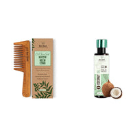 Nat Habit Neem Comb Combo Wide Tooth Neem Comb and Cold Pressed Virgin Coconut Oil 100 ml For Hair Growth, Healthy Scalp & Hair Gentle Detangling