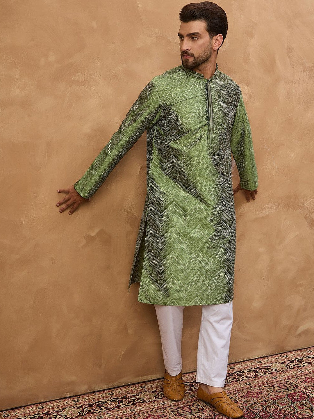 House of Pataudi Printed Mandarin Collar Kurtas