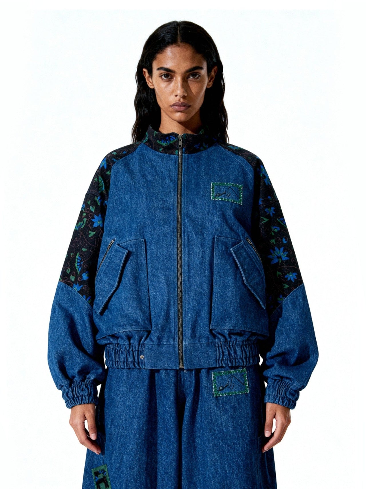 BFCM 2025 - "Lafayette" Block Print Denim Bomber Jacket