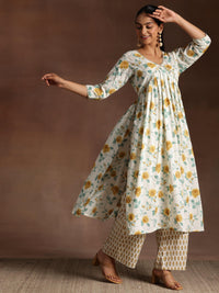 Gulkand off White Printed Cotton A-Line Kurta with Palazzos
