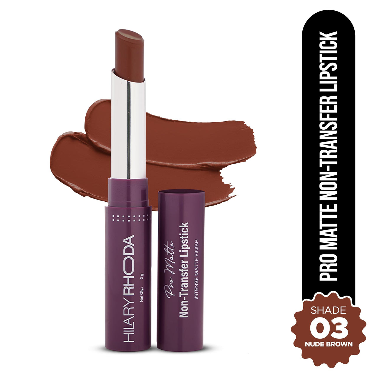 Hilary Rhoda Pro Matte Non-Transfer Lipstick | Waterproof & Smudge-Proof | 12-Hour Long Stay | 24 Shades Available | Highly Pigmented Matte Finish Lipstick | 2g - (Nude Brown | Shade 03)