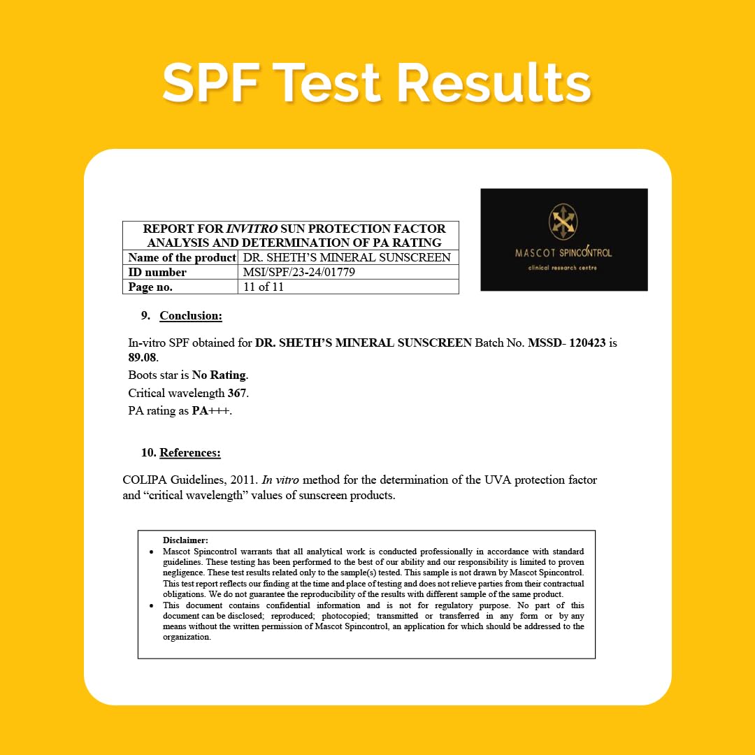 Dr. Sheth's Mineral Sunscreen SPF 50 PA+++ | Water Proof Sunscreen | No White Cast | Quick-absorbing | Ultra Lightweight & Non-sticky | 25% Zinc Oxide | for All Skin Types | for Women & Men | 50g