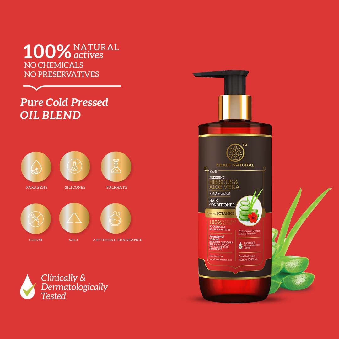 Khadi Natural Powered Botanics Hibiscus and Aloe Vera Hair Conditioner 310ml, Frizz Free Hair, Improves Hair Texture, Controls Hair Fall