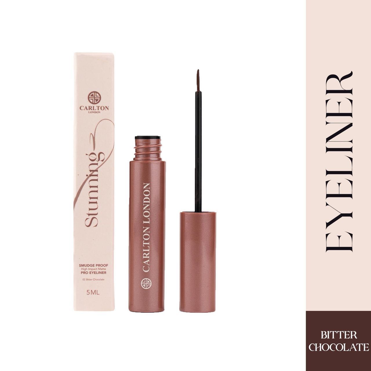Carlton London Stunnig Black Liquid Eye Liner |Enriched With Vitamin-E |Long Lasting Matte Waterproof Liner, Smudge Proof, Transfer Proof Eye Makeup |Upto 24 Hrs - 5ML(Bitter Chocolate)