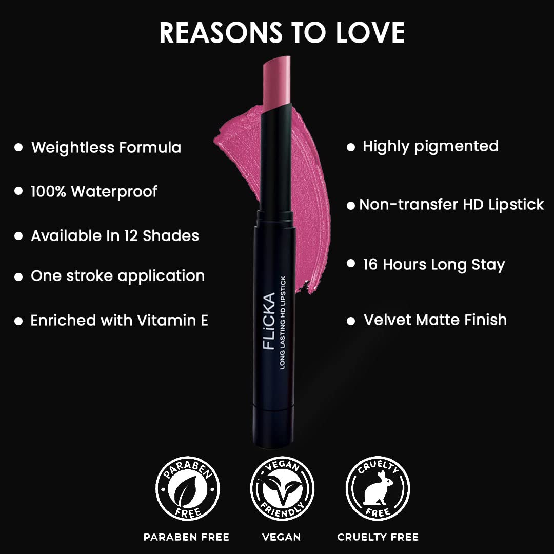 FLiCKA High Drama Matte Lipstick Happy & Lip Liner Maldives Combo | 12