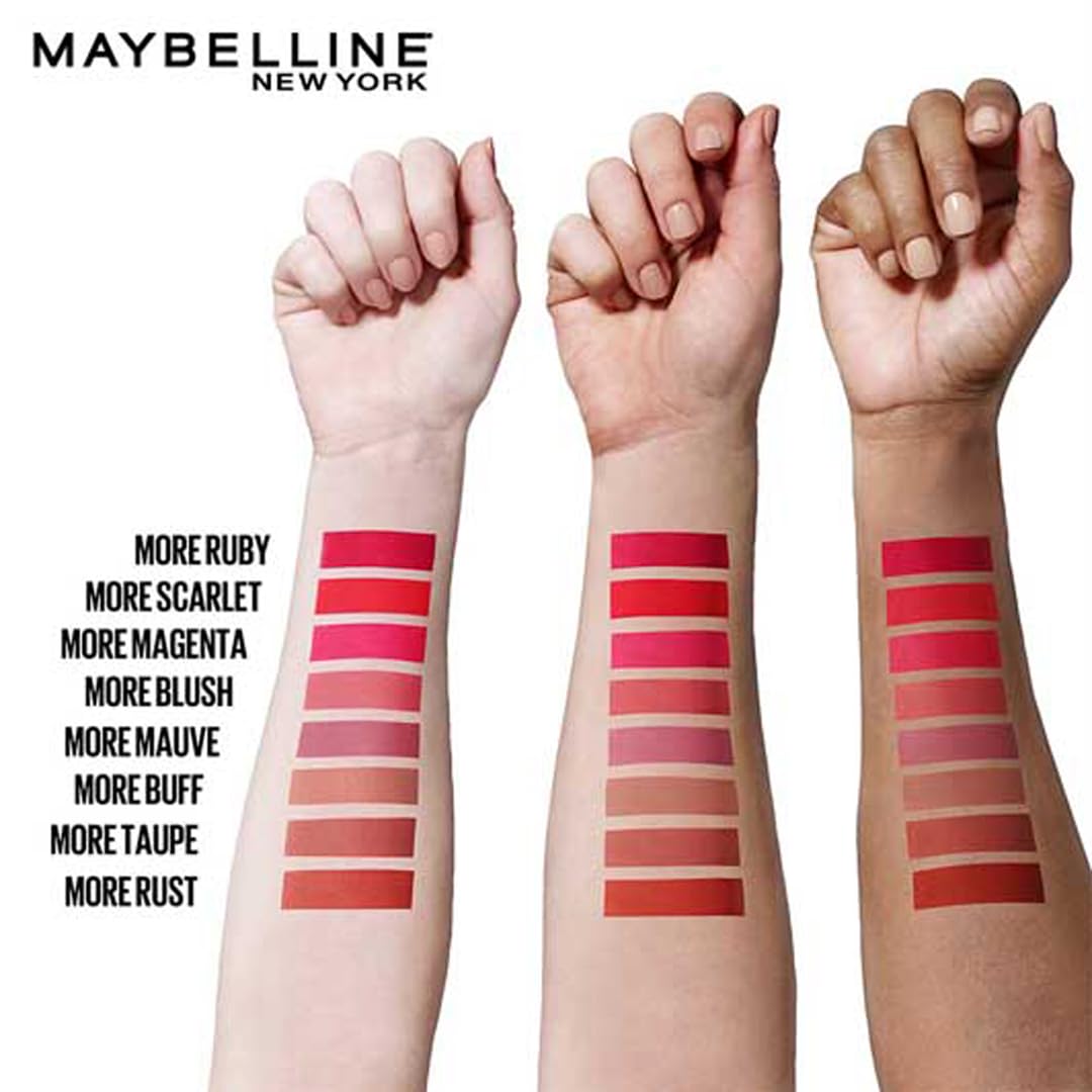 Maybelline New York Lipstick, Matte Finish, Bold Colour, Enriched With Jojoba Oil, Color Sensational Ultimattes, 199 More Ruby, 1.7g