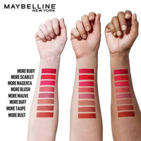 Maybelline New York Lipstick, Matte Finish, Bold Colour, Enriched With Jojoba Oil, Color Sensational Ultimattes, 199 More Ruby, 1.7g
