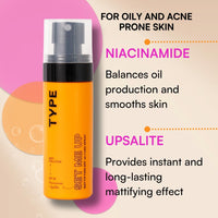 TYPE BEAUTY INC. Mattifying Setting Spray with SPF 35 PA++++ | 12Hr Long-Lasting & Waterproof | Matte Finish for Oily & Acne-Prone Skin | Oil Control & Lightweight | Makeup Fixer | 60ML