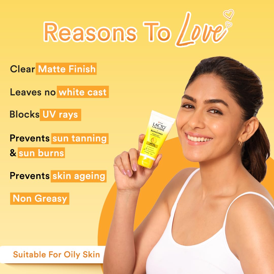 Lacto Calamine Sunscreen SPF 50 | 100g | PA +++ Sunscreen For Oily Skin | UVA – UVB Sunscreen | Water Resistant & No White Cast | With Kaolin Clay, Vitamin E & Lemon Extracts | Paraben Free (100 g)